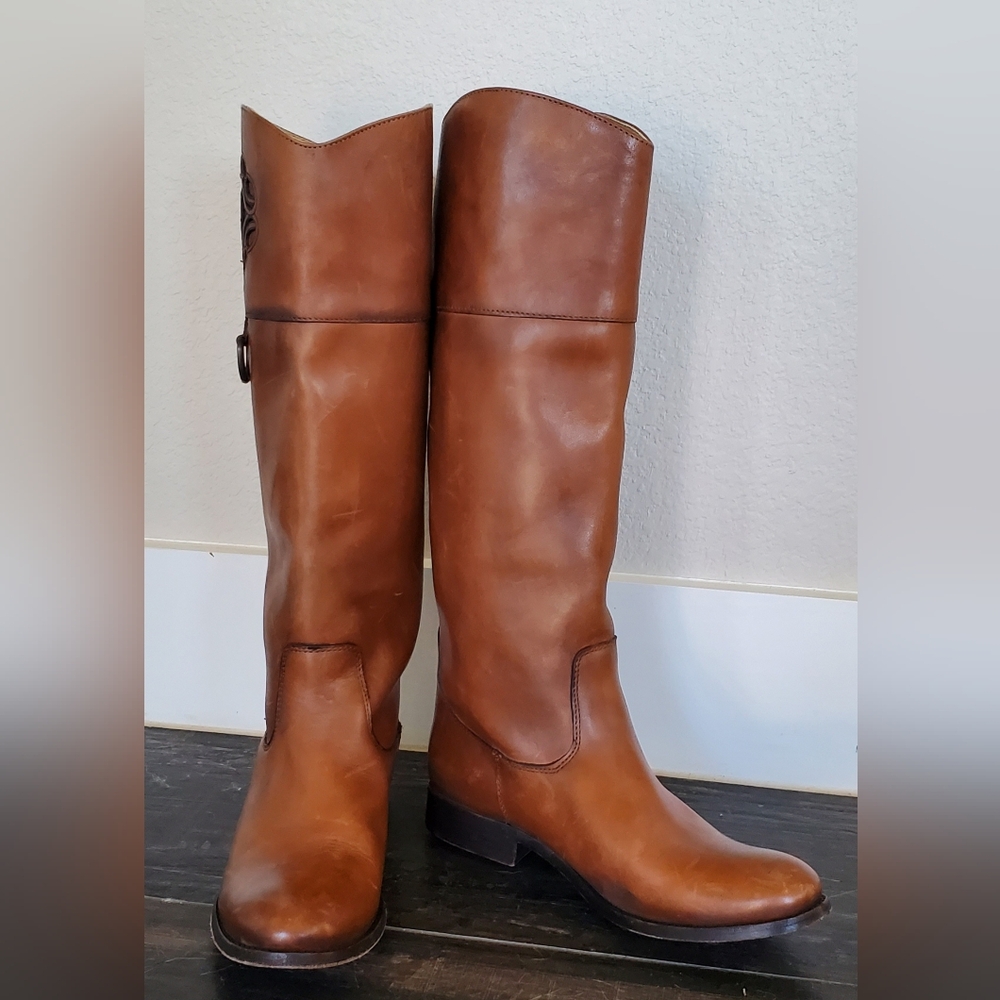 FRYE MELISSA LOGO KNEE HIGH LEATHER BOOTS 9.5B EEUC With BOX! - Picture 7 of 16